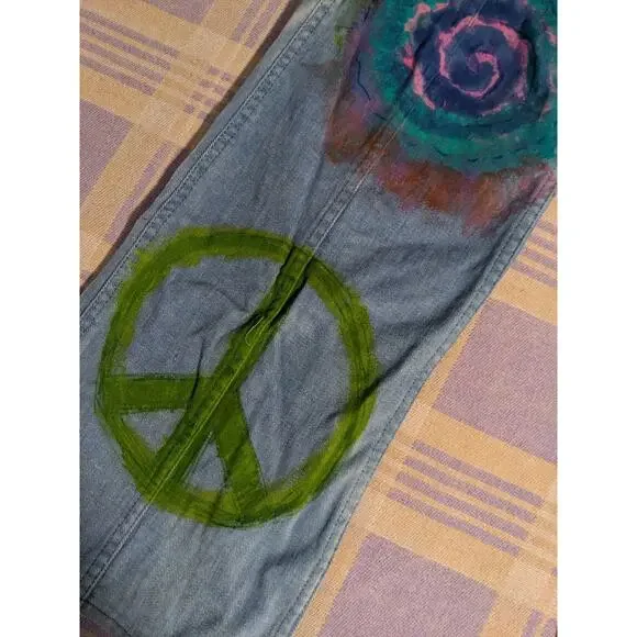 Vintage 70s Levis Flare Bell Bottom Jeans Pants White Tab Painted 36x30 Grateful